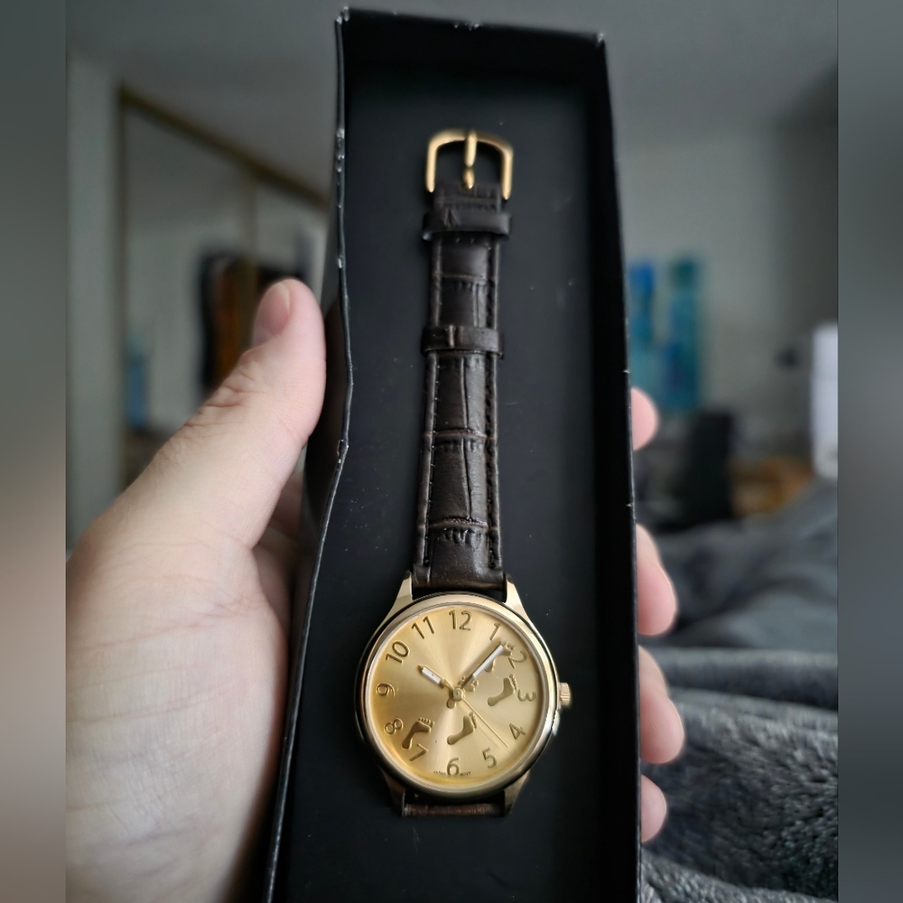 Vintage Christian footsteps watch Gold Tone